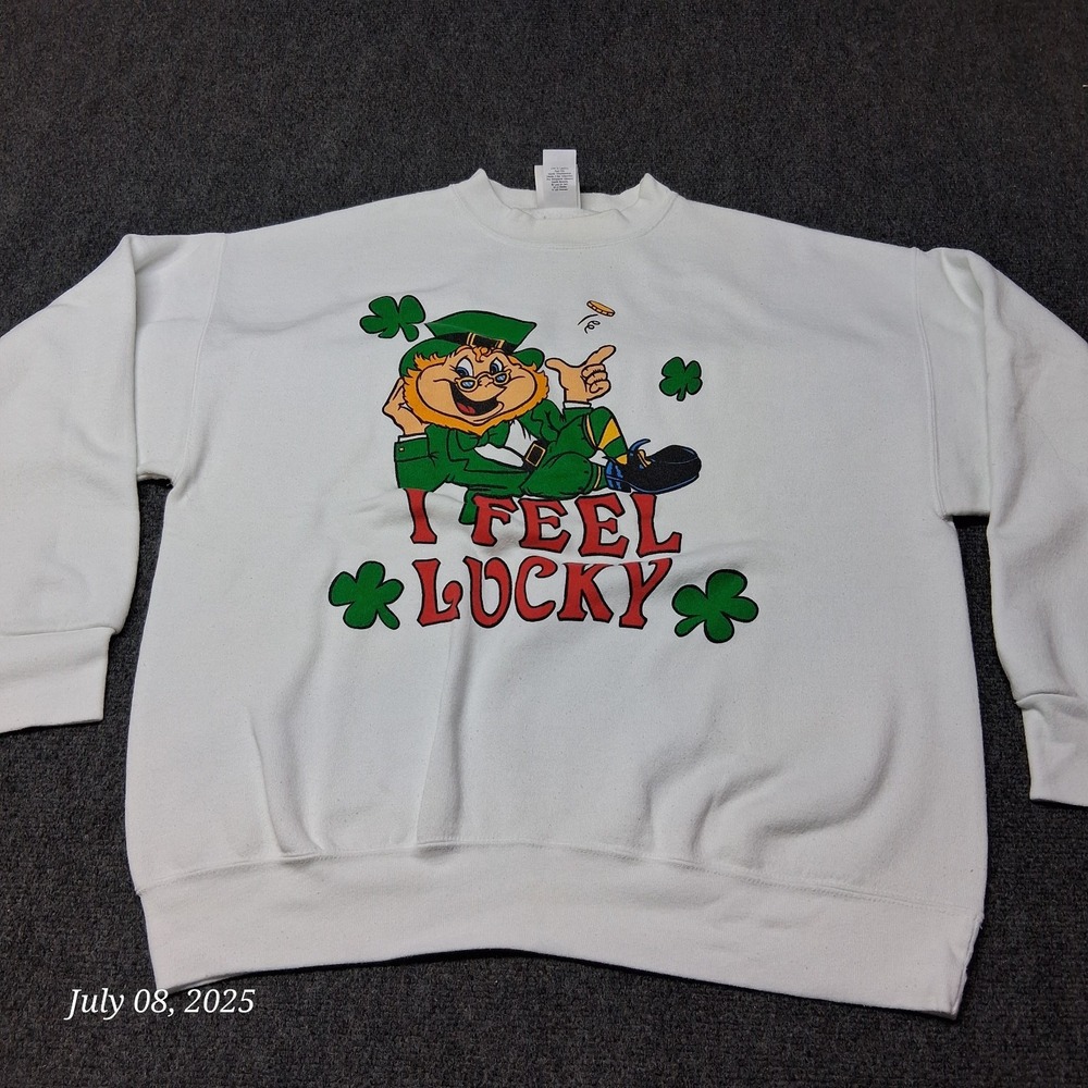 VTG I Feel Lucky Leprechaun Signal‎ Artwear Sweatshirt Size XL White